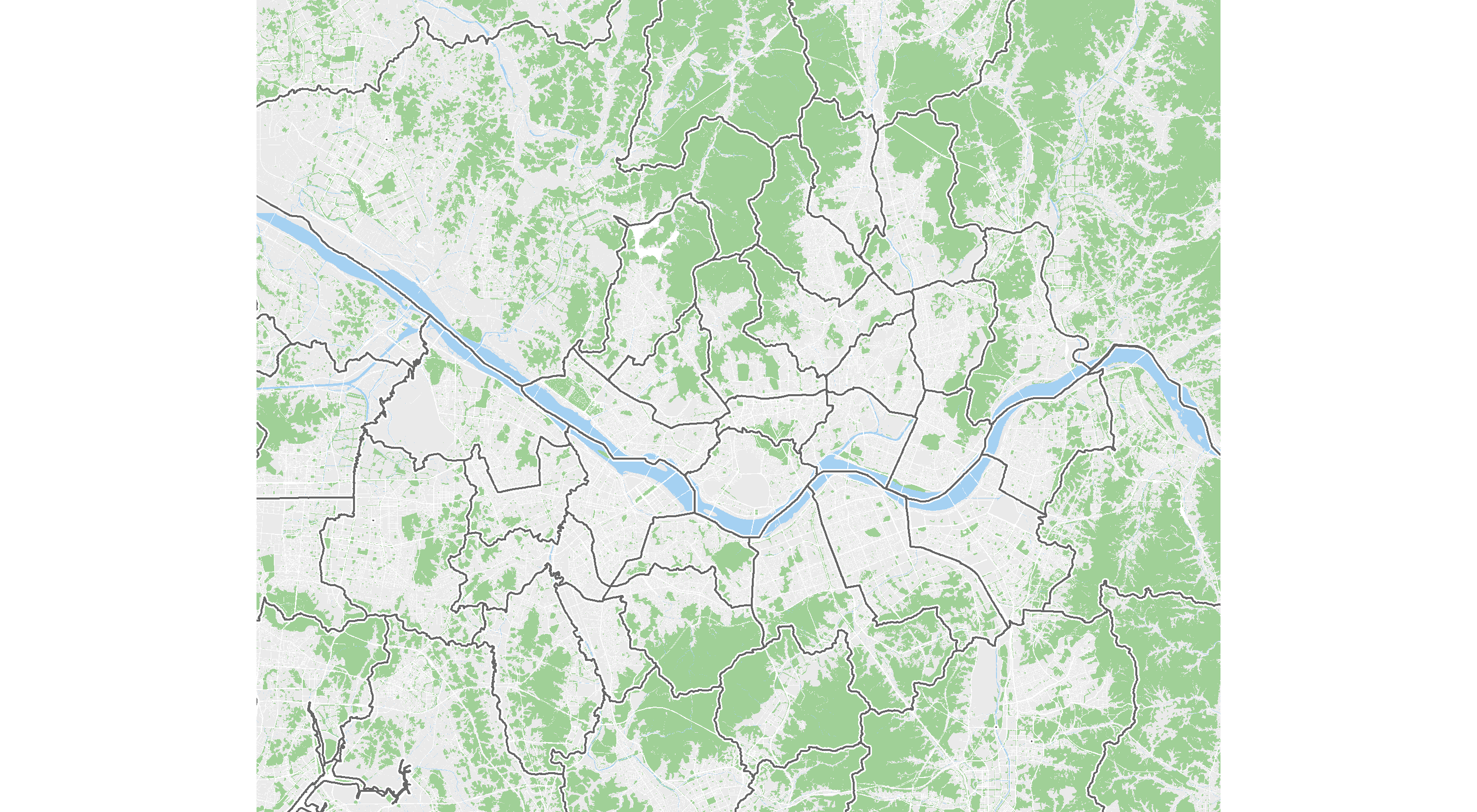 서울 주변 여유를 두고 확대된 지도