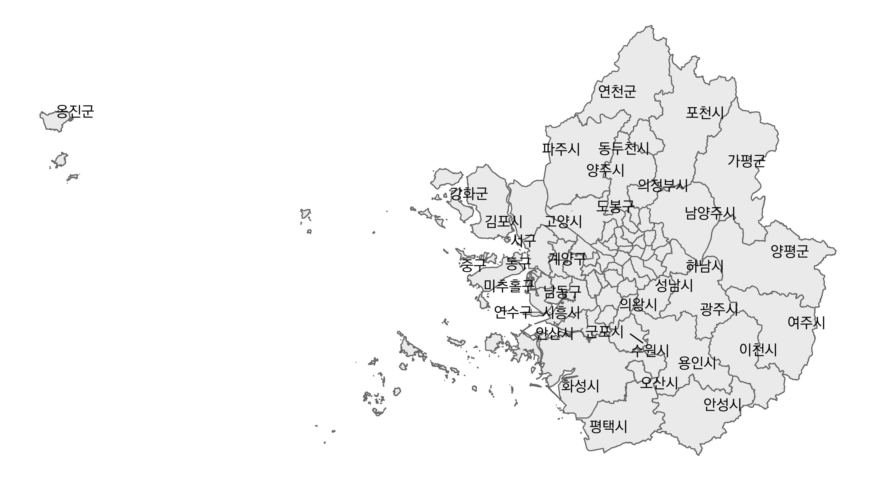 geom_text_repel로 수도권 시군구명 분산 배치한 지도